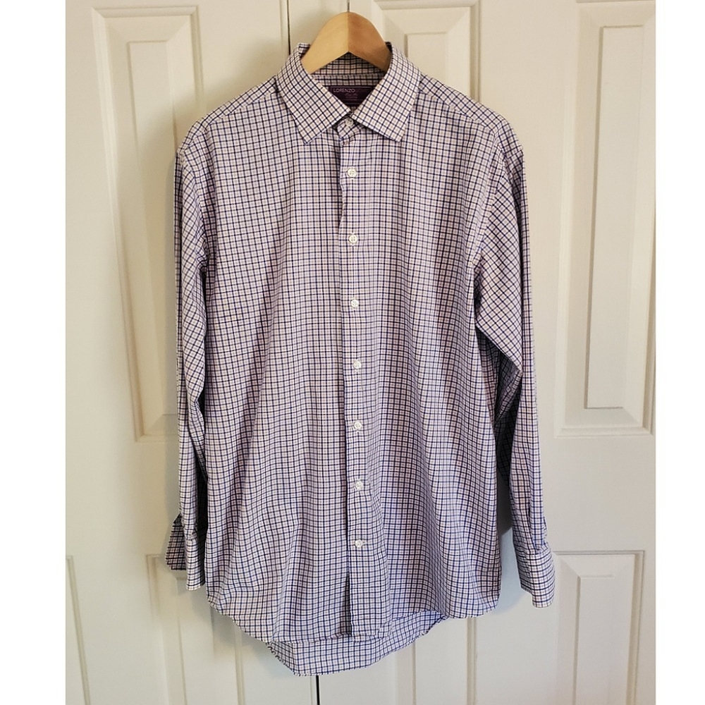Men's Lorenzo Uomo Plaid Dress Shirt (Trim Fit) | 16 | 32/33 | (LIKE NEW)